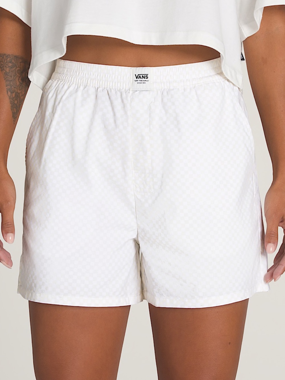 Vans Women's White Checker Elastic-Waist Shorts